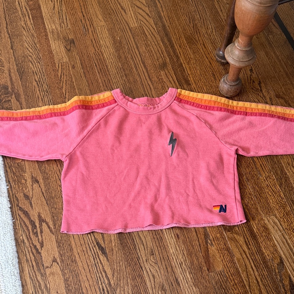Aviator Nation XS Lightning Crop Sweatshirt with Contrast Stripe